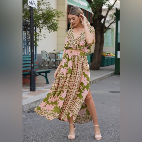 134. LARGE Women's Summer Maxi Dress Party Vacation High Slit Loose Long Beach - Picture 8 of 10